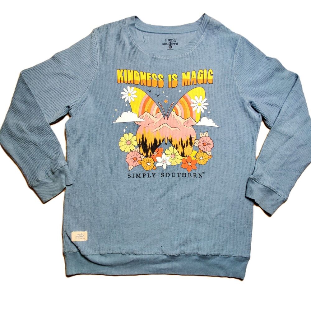 Simply Southern Sweatshirt Womens Medium Blue Kindness Is Magic Graphic